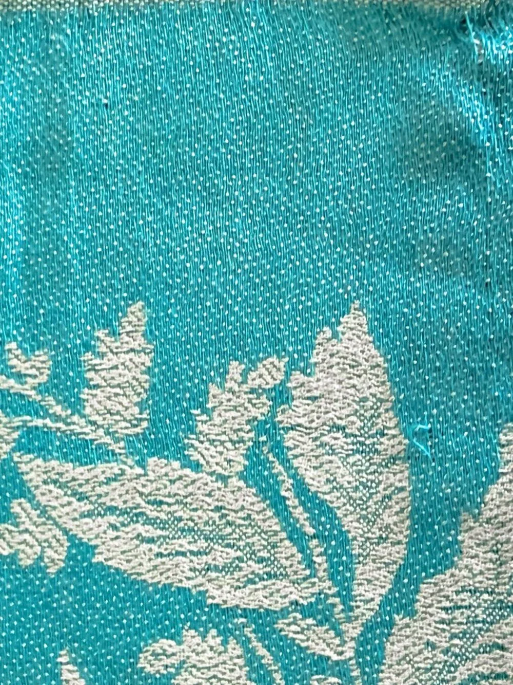 100% Pure Pashmina Wool Scarf Wrap Turquoise Blue Beige Floral Oversized Shawl